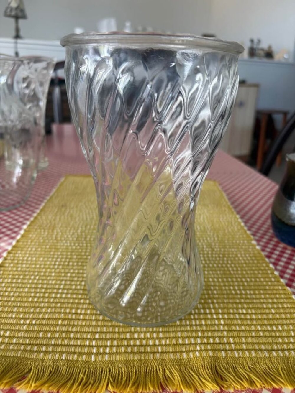 vintage clear criss cross vase